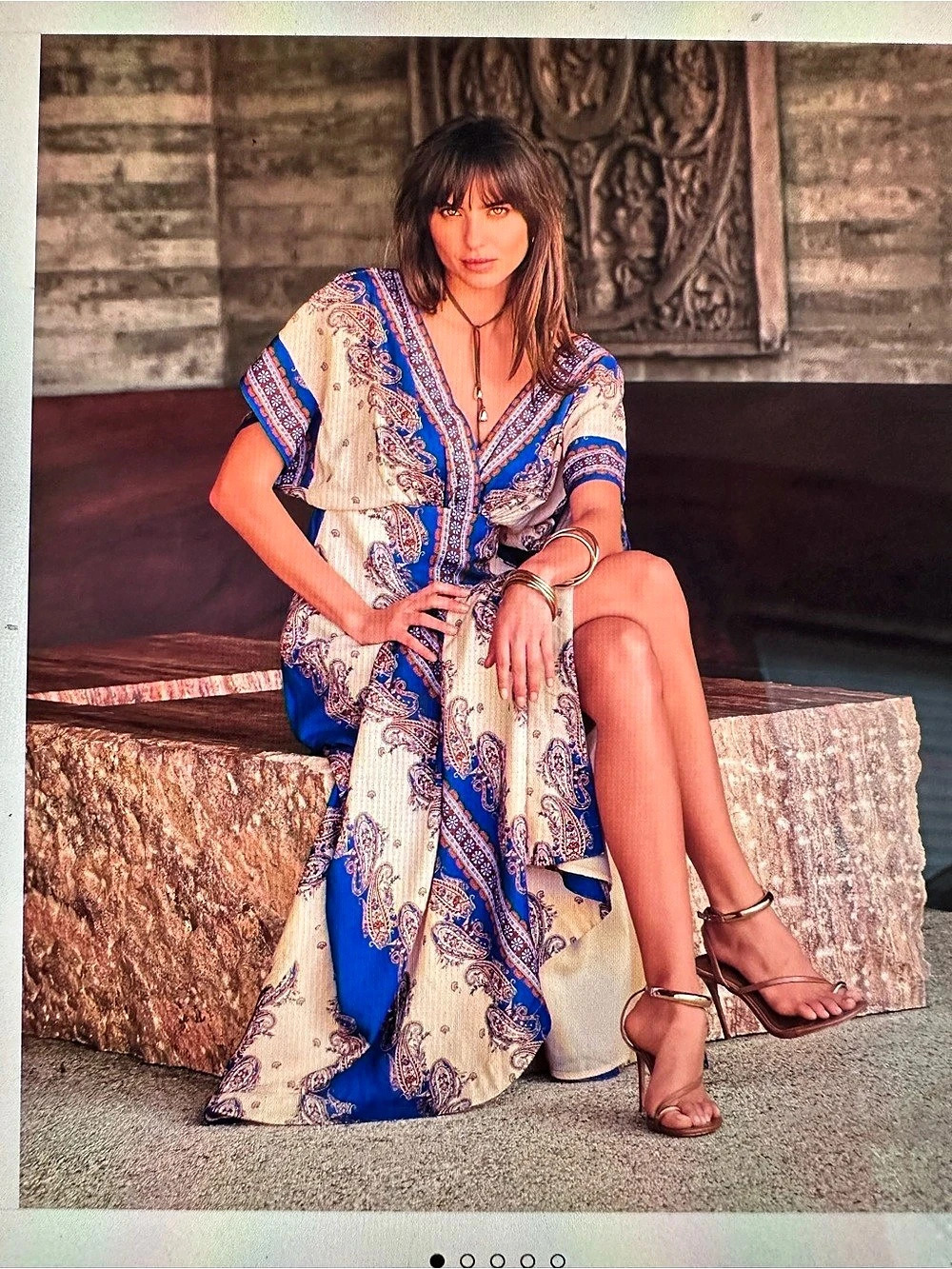 Boston Proper Paisley Boho Maxi Dress in Blue & Cream Size Small NWT